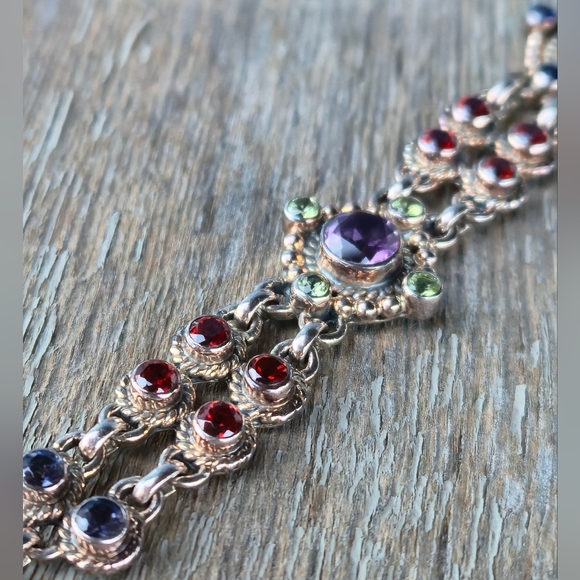 Nicky Butler 925 Sterling Silver Designer Amethyst Peridot Garnet Bracelet NB 💜 - Picture 16 of 16